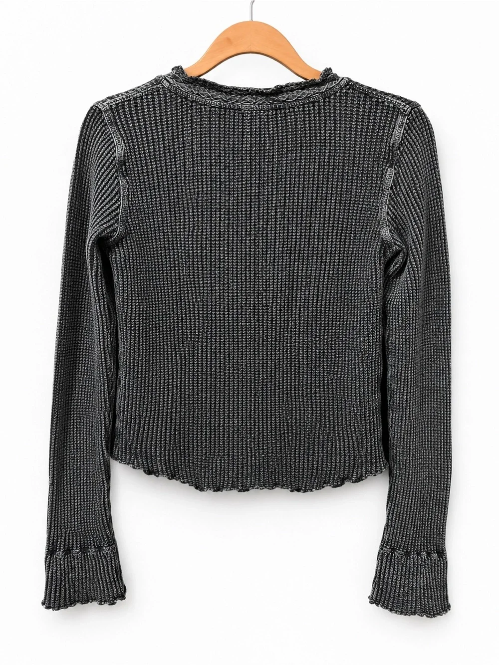 FP One by Free People Waffle Knit Thermal Henley Top Charcoal Gray Size Large